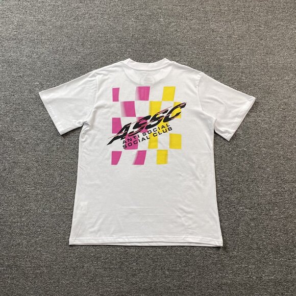 Anti Social Social Club White T Shirt With Pink And Yellow Check Print